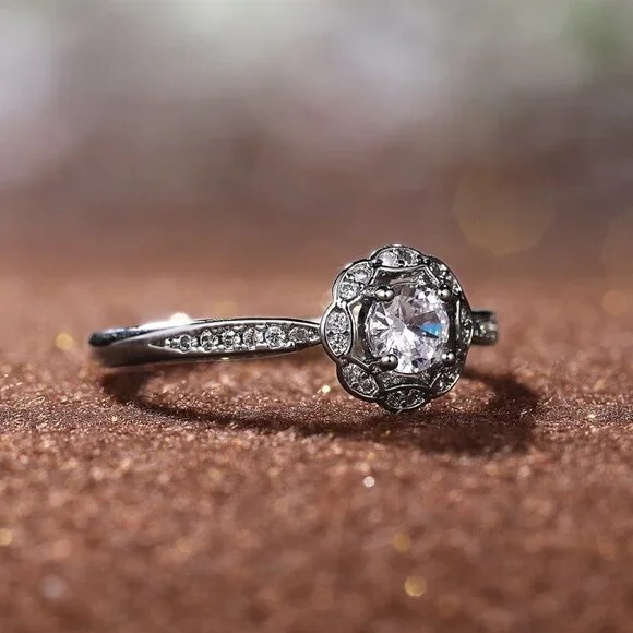 😍Diamond CZ Beautiful Carved Vintage Hollow Silver Flower Rings for Women, K848 - Picture 11 of 12